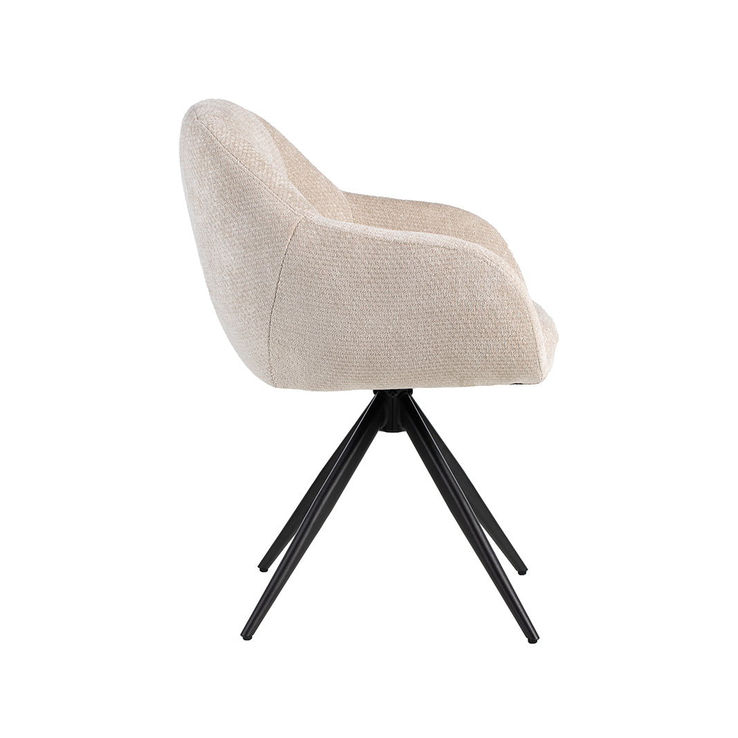 LABEL51 Eetkamerstoelen Esma - Naturel - Chenille - Zwart Metalen Frame