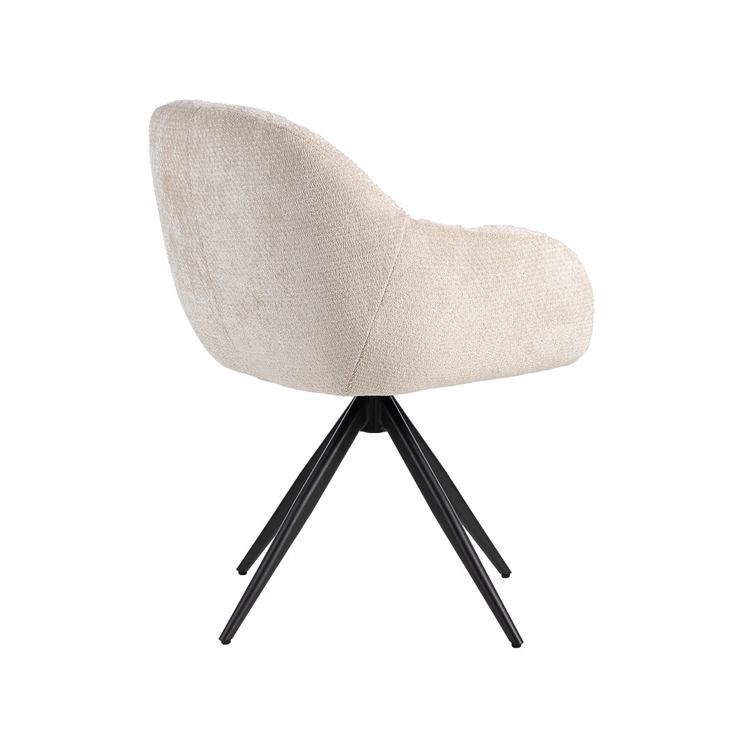 LABEL51 Eetkamerstoelen Esma - Naturel - Chenille - Zwart Metalen Frame