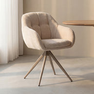 LABEL51 Eetkamerstoelen Esma - Naturel - Chenille - Taupe Metalen Frame