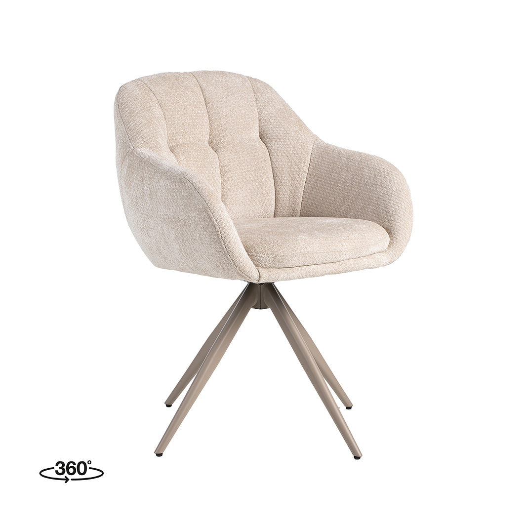 LABEL51 Eetkamerstoelen Esma - Naturel - Chenille - Taupe Metalen Frame