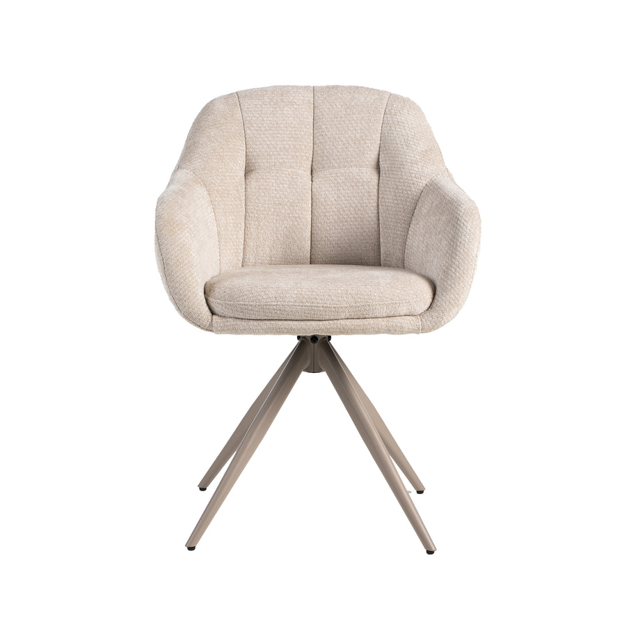 LABEL51 Eetkamerstoelen Esma - Naturel - Chenille - Taupe Metalen Frame