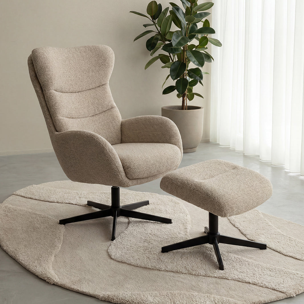 LABEL51 Fauteuils Malmo - Naturel - Boucle - Incl. Hocker
