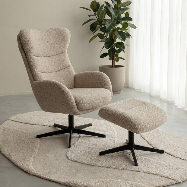 LABEL51 Fauteuils Malmo - Naturel - Boucle - Incl. Hocker
