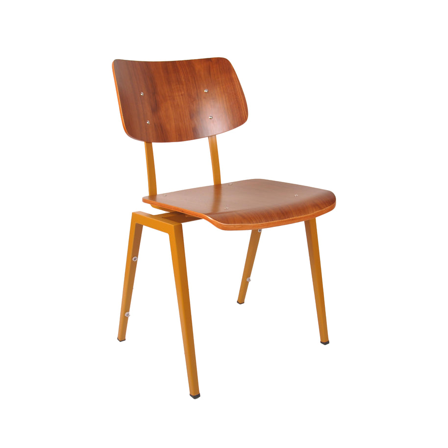 LABEL51 Eetkamerstoelen Stapelbaar - Bruin - Hout - Oker Metalen Frame