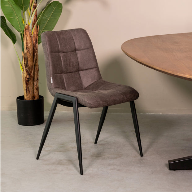 LABEL51 Eetkamerstoelen Noor - Antraciet - Kunstleder - Zwart Metalen Frame