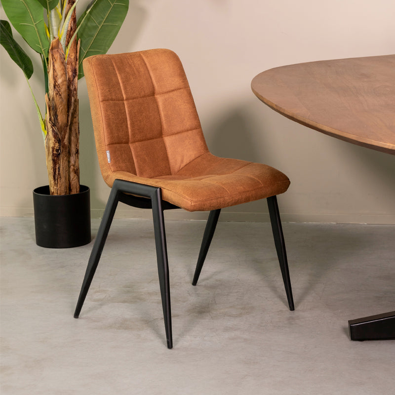LABEL51 Eetkamerstoelen Noor - Cognac - Kunstleder - Zwart Metalen Frame