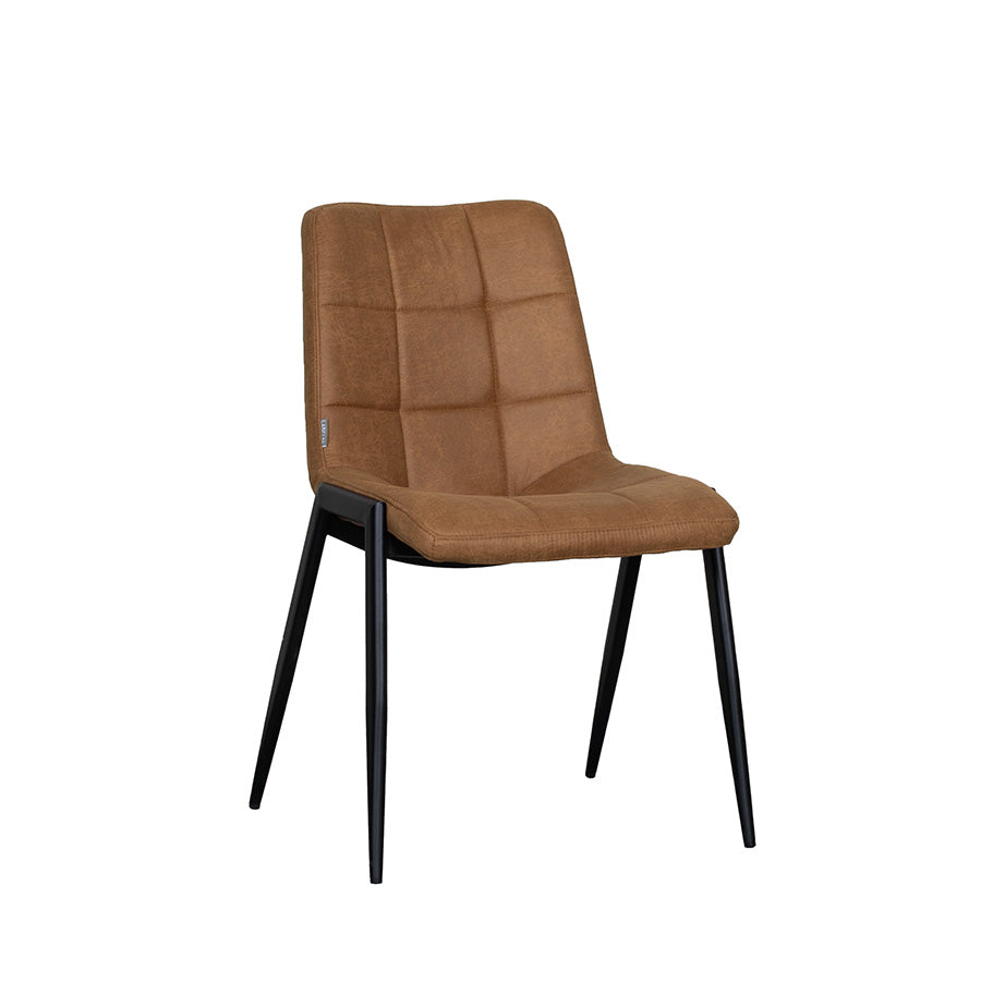 LABEL51 Eetkamerstoelen Noor - Cognac - Kunstleder - Zwart Metalen Frame