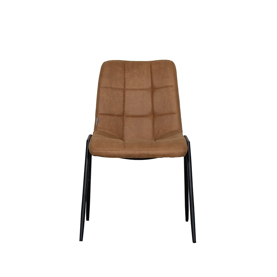 LABEL51 Eetkamerstoelen Noor - Cognac - Kunstleder - Zwart Metalen Frame