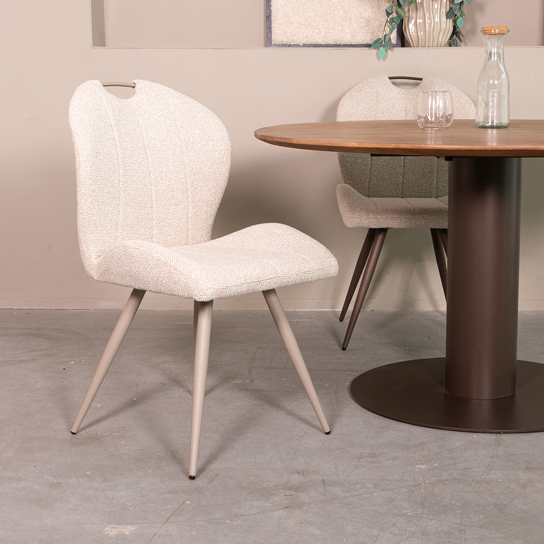 LABEL51 Eetkamerstoelen Silly - Naturel - Boucle - Taupe Metalen Frame