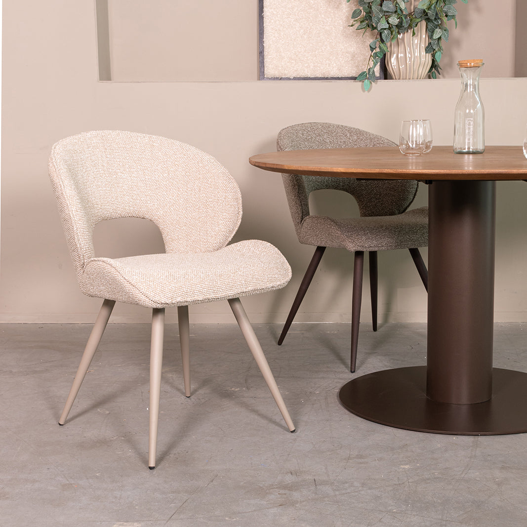 LABEL51 Eetkamerstoelen Sakura - Naturel - Boucle - Taupe Metalen Frame