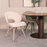 LABEL51 Eetkamerstoelen Sakura - Naturel - Boucle - Taupe Metalen Frame