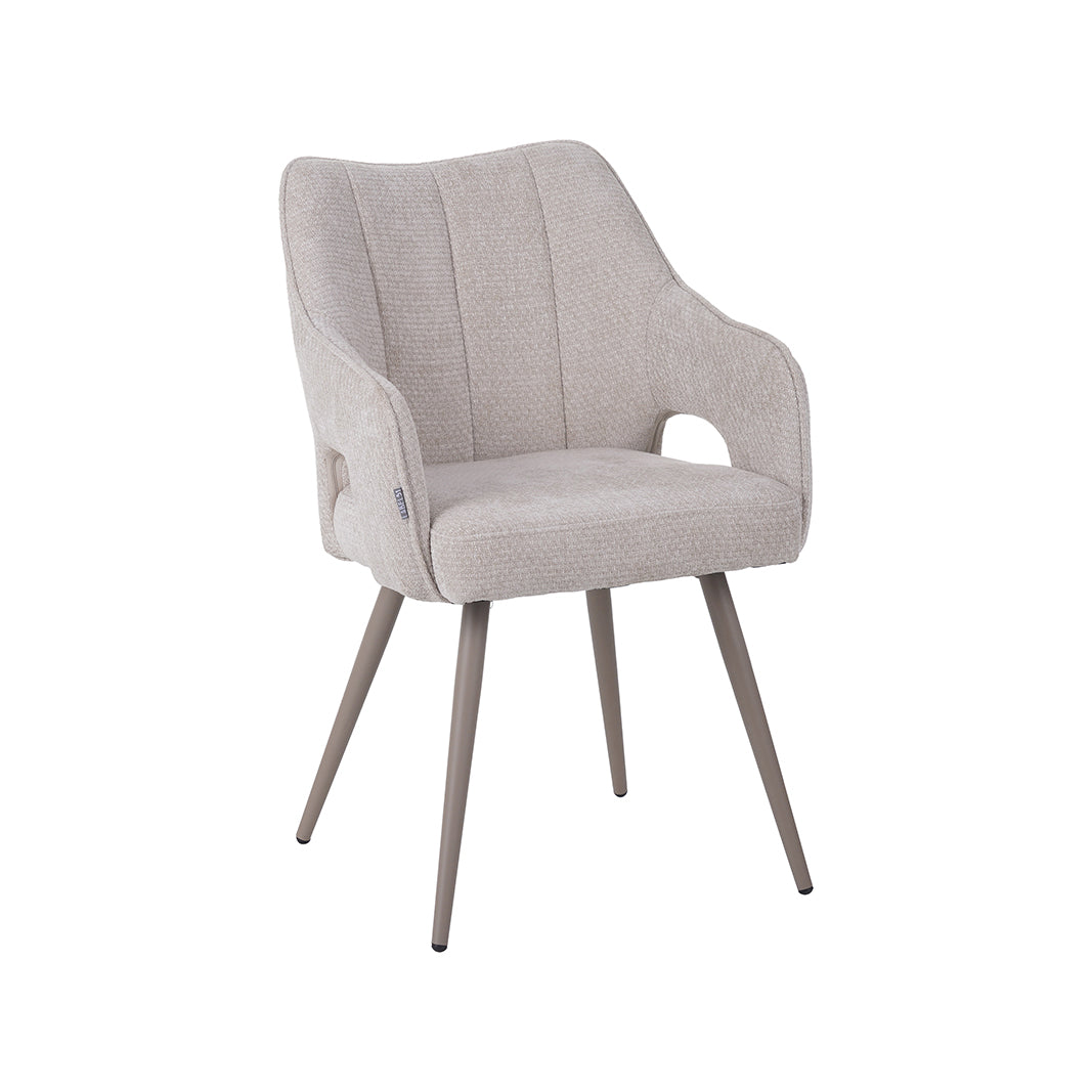 LABEL51 Eetkamerstoelen Stan - Naturel - Chenille - Taupe Metalen Frame