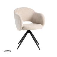 LABEL51 Eetkamerstoelen Lela - Naturel - Chenille - Zwart Metalen Frame