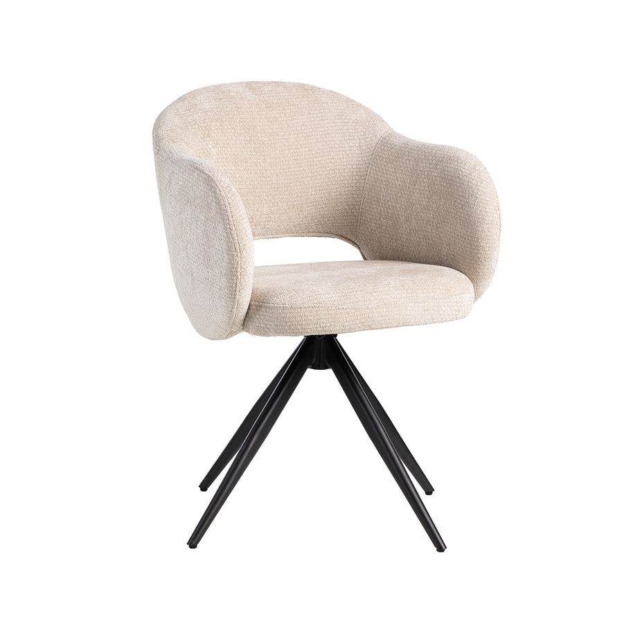 LABEL51 Eetkamerstoelen Lela - Naturel - Chenille - Zwart Metalen Frame