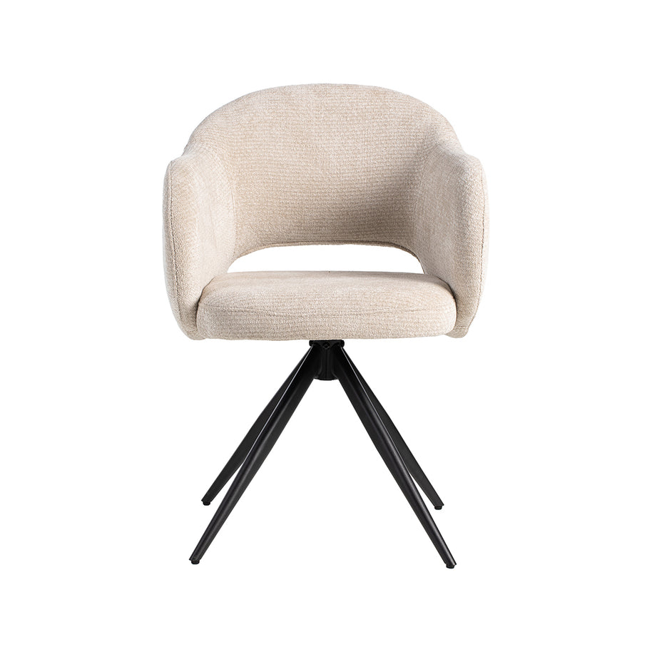 LABEL51 Eetkamerstoelen Lela - Naturel - Chenille - Zwart Metalen Frame