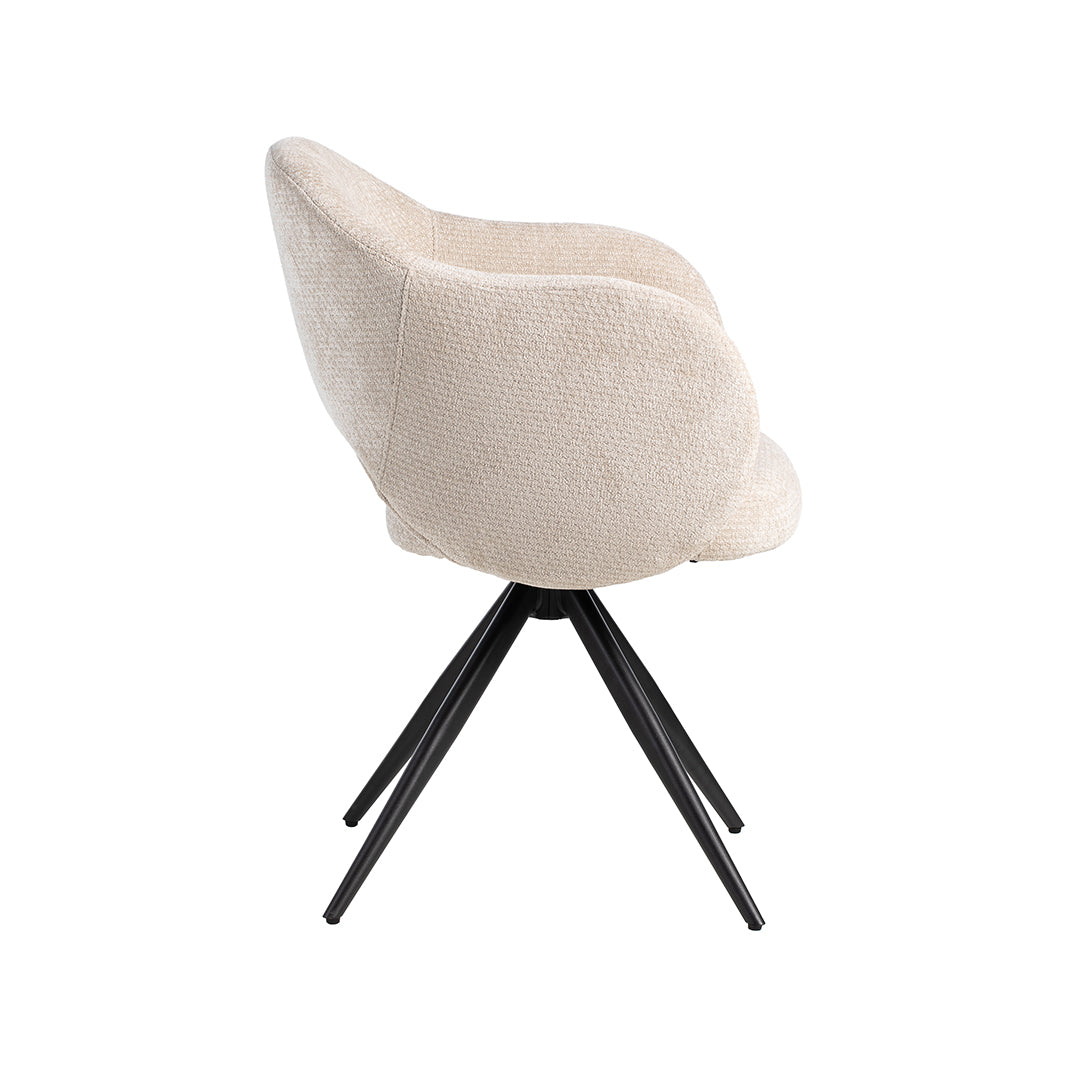 LABEL51 Eetkamerstoelen Lela - Naturel - Chenille - Zwart Metalen Frame