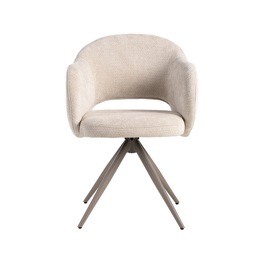 LABEL51 Eetkamerstoelen Lela - Naturel - Chenille - Taupe Metalen Frame