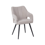 LABEL51 Eetkamerstoelen Stan - Naturel - Chenille - Zwart Metalen Frame