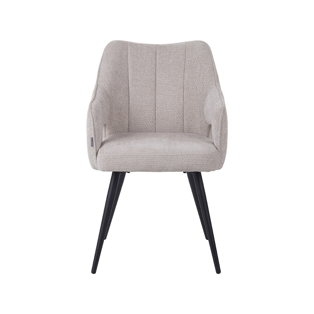 LABEL51 Eetkamerstoelen Stan - Naturel - Chenille - Zwart Metalen Frame