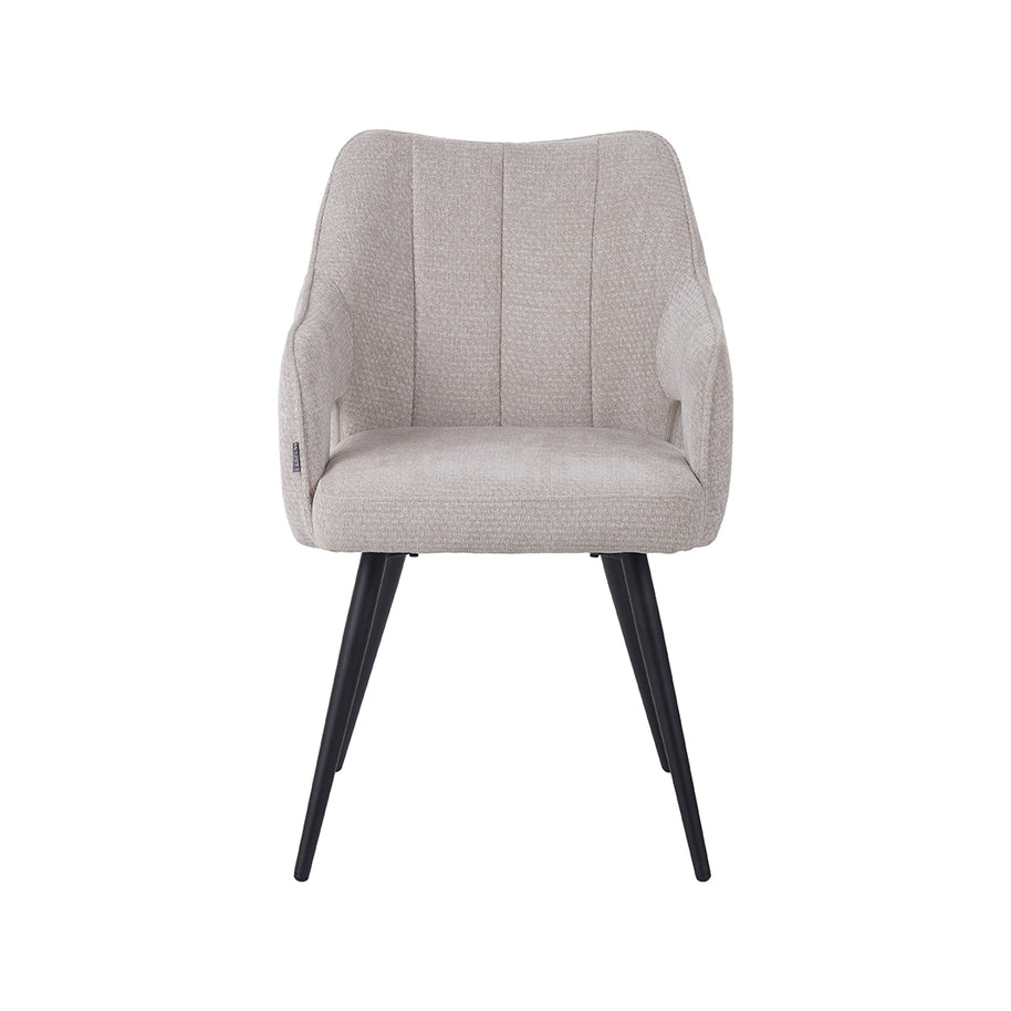LABEL51 Eetkamerstoelen Stan - Naturel - Chenille - Zwart Metalen Frame