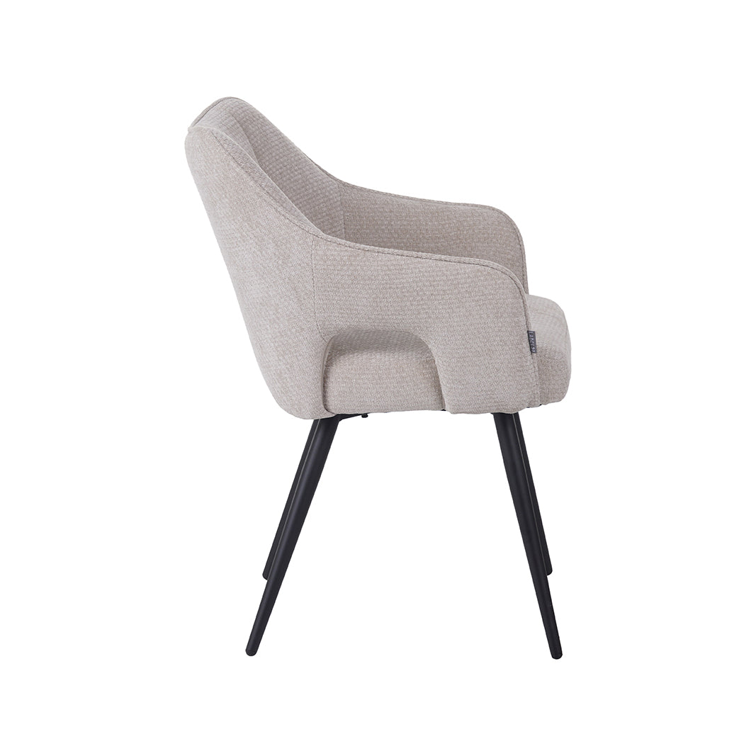 LABEL51 Eetkamerstoelen Stan - Naturel - Chenille - Zwart Metalen Frame