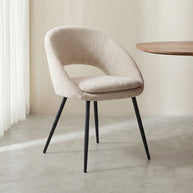 LABEL51 Eetkamerstoelen Zohra - Naturel - Chenille - Zwart Metalen Frame