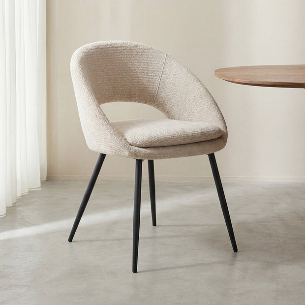 LABEL51 Eetkamerstoelen Zohra - Naturel - Chenille - Zwart Metalen Frame