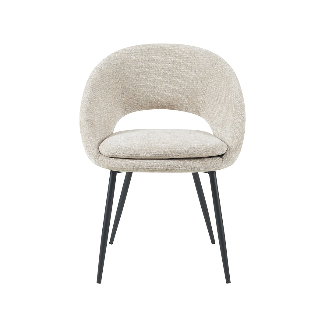 LABEL51 Eetkamerstoelen Zohra - Naturel - Chenille - Zwart Metalen Frame