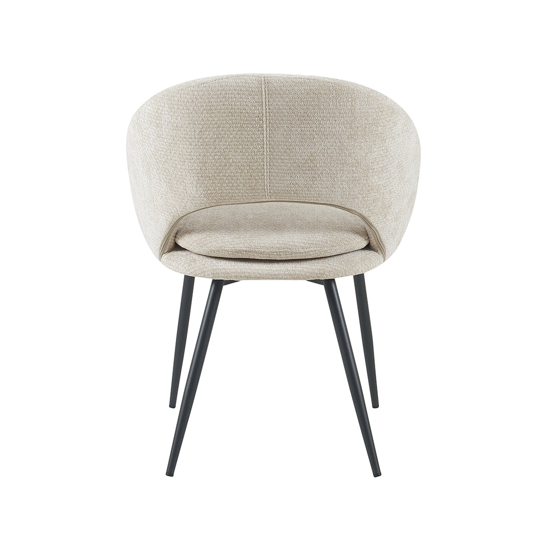 LABEL51 Eetkamerstoelen Zohra - Naturel - Chenille - Zwart Metalen Frame