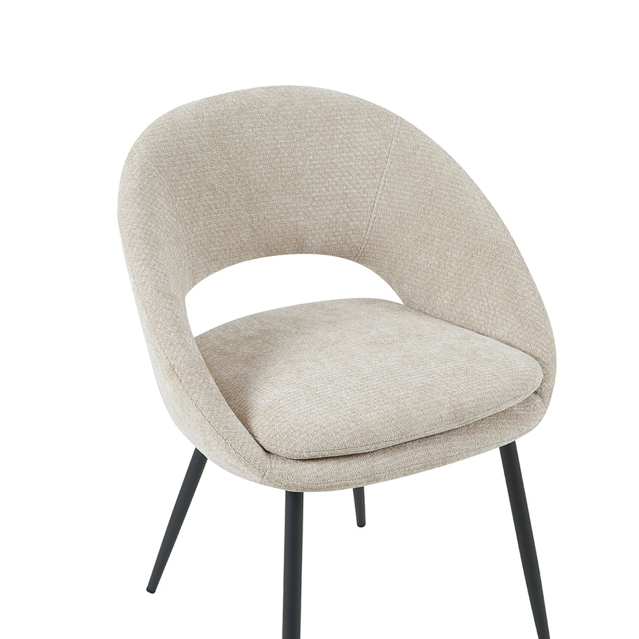 LABEL51 Eetkamerstoelen Zohra - Naturel - Chenille - Zwart Metalen Frame