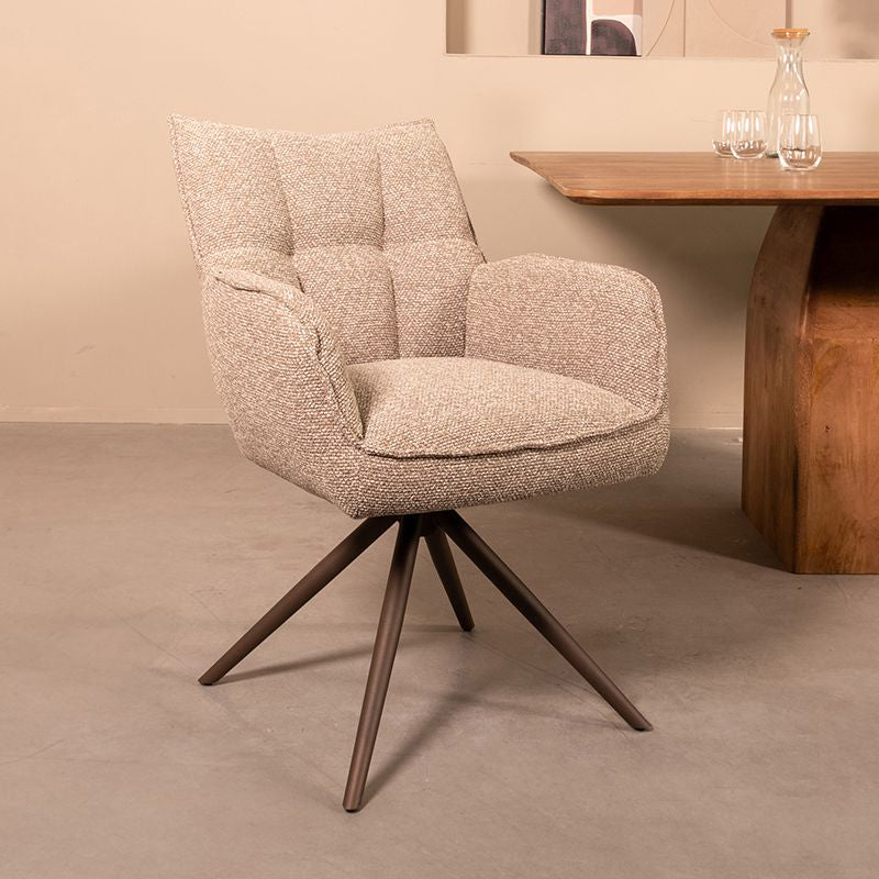 LABEL51 Eetkamerstoelen Amalfi - Mushroom - Boucle - Brons Metalen Frame