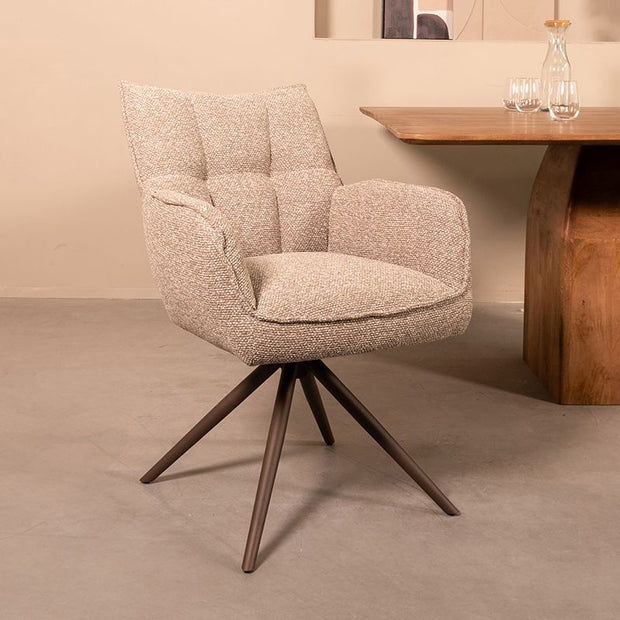 LABEL51 Eetkamerstoelen Amalfi - Mushroom - Boucle - Brons Metalen Frame