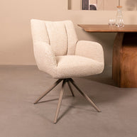 LABEL51 Eetkamerstoelen Padua - Naturel - Boucle - Taupe Metalen Frame