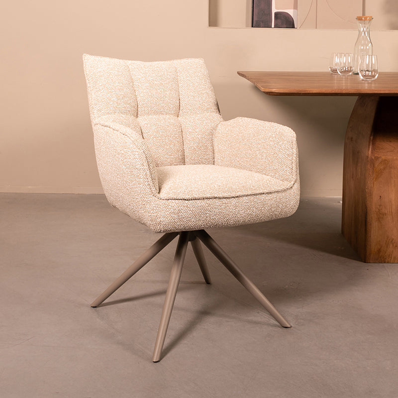 LABEL51 Eetkamerstoelen Amalfi - Naturel - Boucle - Taupe Metalen Frame