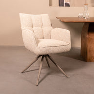 LABEL51 Eetkamerstoelen Amalfi - Naturel - Boucle - Taupe Metalen Frame