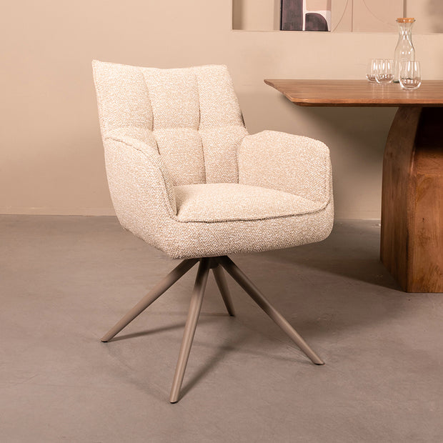 LABEL51 Eetkamerstoelen Amalfi - Naturel - Boucle - Taupe Metalen Frame