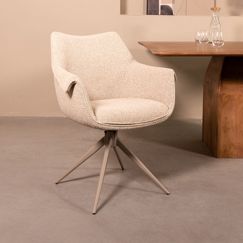 LABEL51 Eetkamerstoelen Narumi - Naturel - Boucle - Taupe Metalen Frame