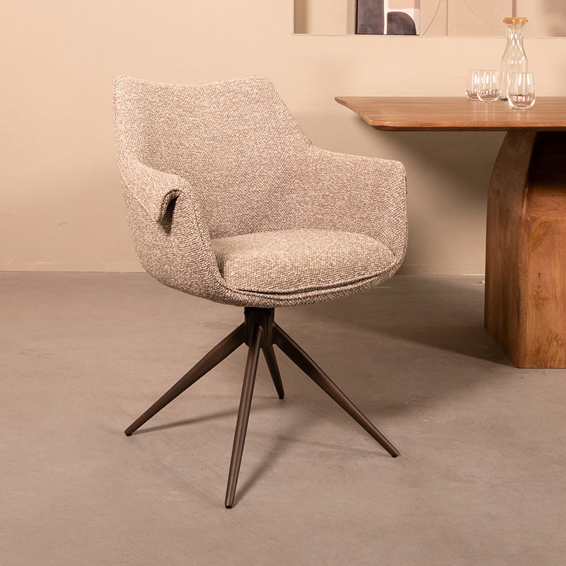 LABEL51 Eetkamerstoelen Narumi - Mushroom - Boucle - Brons Metalen Frame
