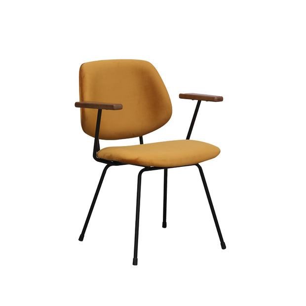 LABEL51 Eetkamerstoelen Gastron - Oker - Velvet - Zwart Metalen Frame