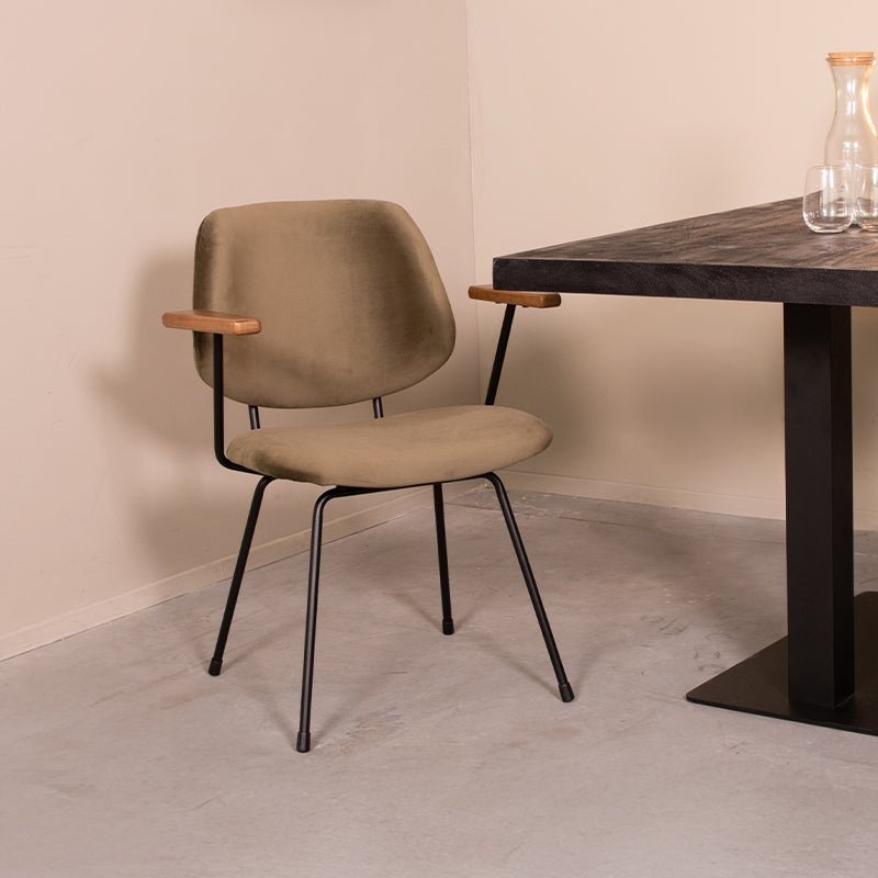 LABEL51 Eetkamerstoelen Gastron - Hunter - Velvet - Zwart Metalen Frame