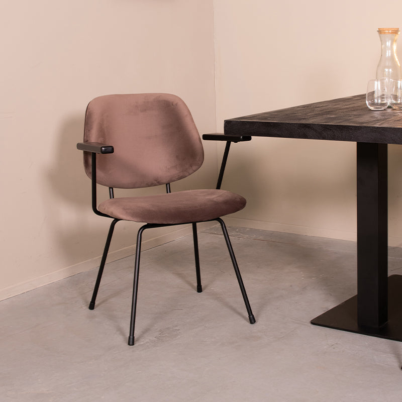 LABEL51 Eetkamerstoelen Gastron - Taupe - Velvet - Zwart Metalen Frame