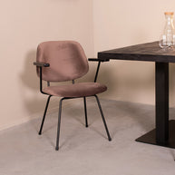 LABEL51 Eetkamerstoelen Gastron - Taupe - Velvet - Zwart Metalen Frame