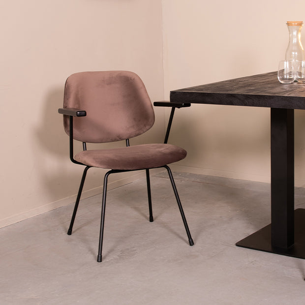 LABEL51 Eetkamerstoelen Gastron - Taupe - Velvet - Zwart Metalen Frame