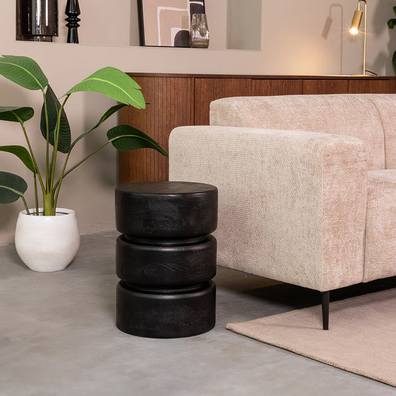 LABEL51 Bijzettafels Milly - Zwart - Mangohout - 35 cm - Rond
