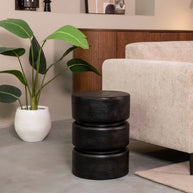 LABEL51 Bijzettafels Milly - Zwart - Mangohout - 35 cm - Rond