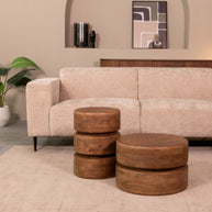 LABEL51 Bijzettafels Milly - Nature Smooth - Mangohout - 35 cm - Rond
