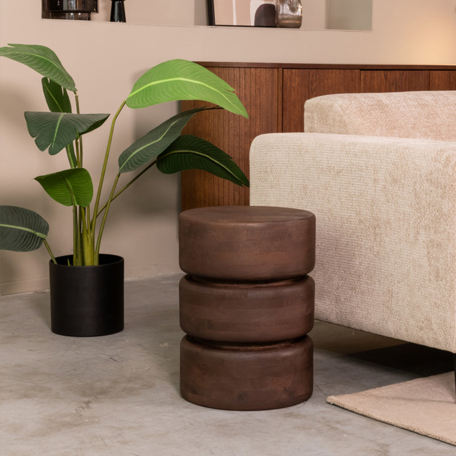 LABEL51 Bijzettafels Milly - Espresso - Mangohout - 35 cm - Rond
