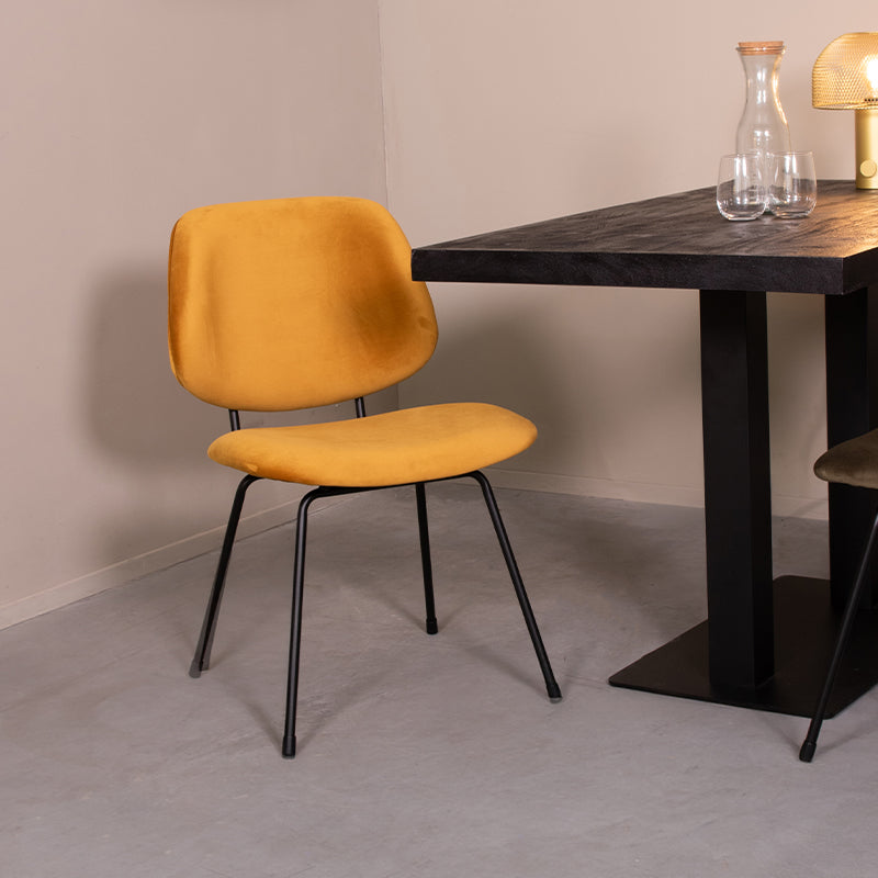 LABEL51 Eetkamerstoelen Bello - Oker - Velvet - Zwart Metalen Frame