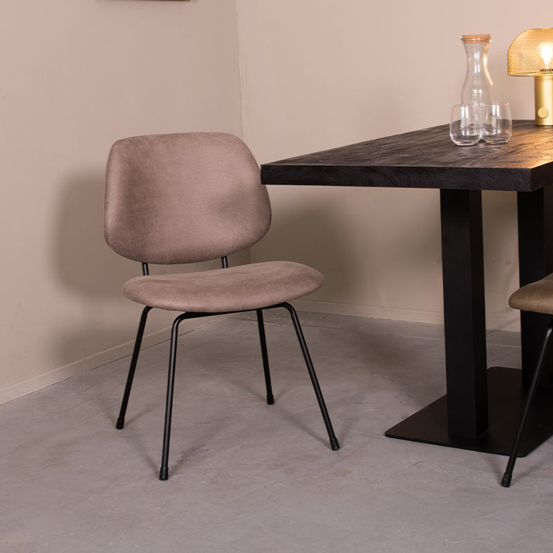 LABEL51 Eetkamerstoelen Bello - Taupe - Kunstleder - Zwart Metalen Frame