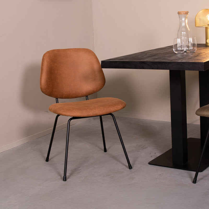 LABEL51 Eetkamerstoelen Bello - Cognac - Kunstleder - Zwart Metalen Frame